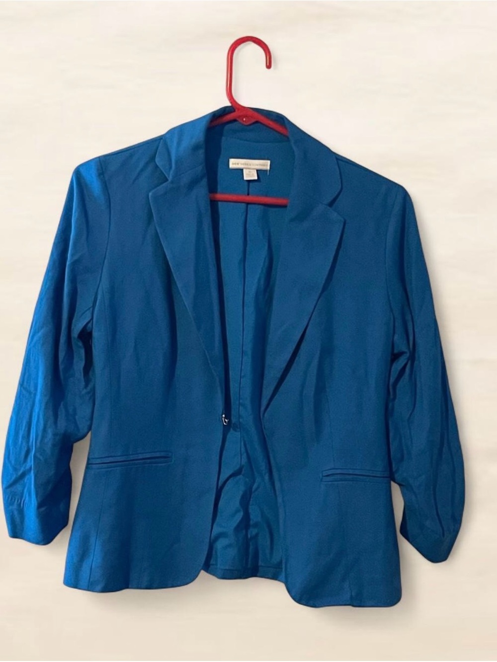 New York & Company Blue polyester blazer with button cuffs in XS